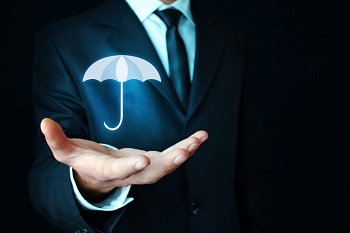 man cupping animated umbrella in hand